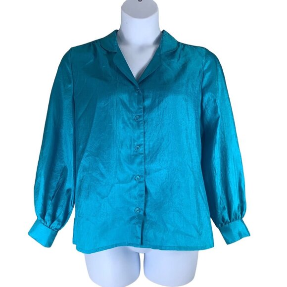 Vintage Blouse Size Medium Paris Station Long Sleeved Satin Polyester Button Up - Picture 1 of 4